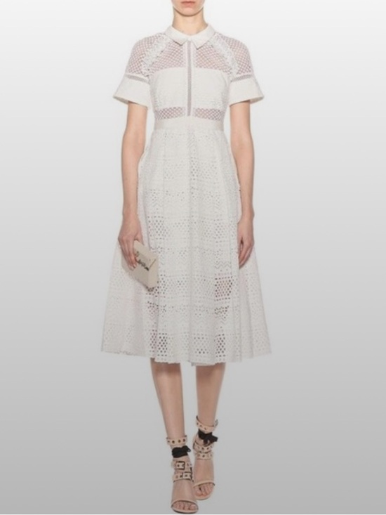 Self-Portrait White Lace Midi Dress with Collared Neckline - Picture 2 of 11